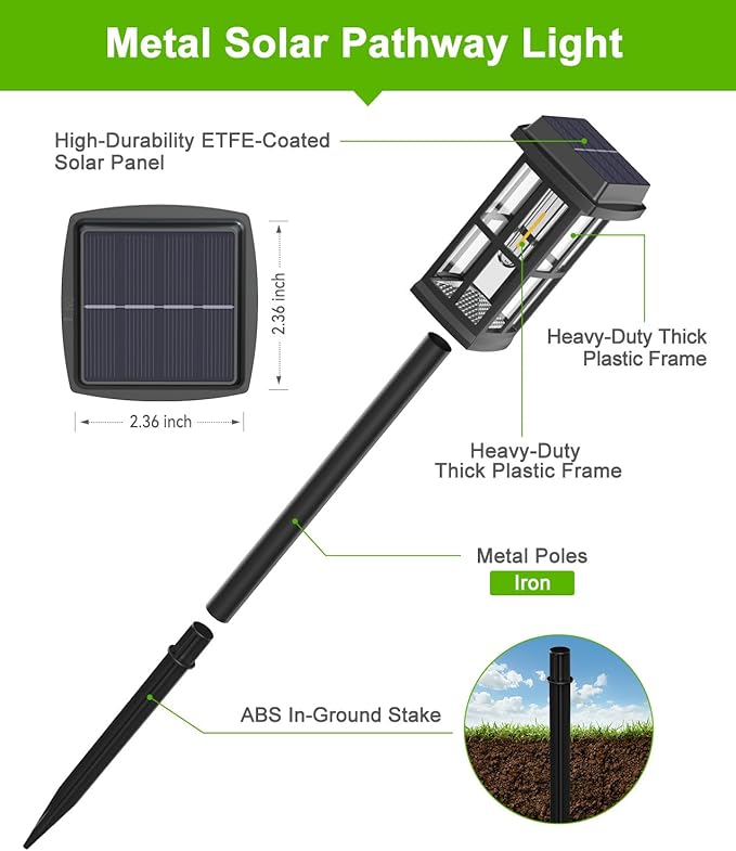 Ahaorigin 4 Pack Solar Pathway Lights Outdoor, 2 Ligting Mode Waterproof Solar Lights Outdoor, Brighter Up to 15 Hrs Sturdy Metal Poles Outdoor Path Light for Yard Walkway Driveway Sidewalk Garden