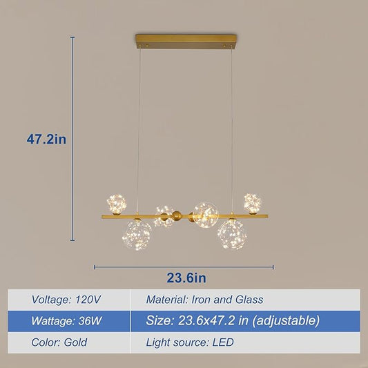 Depuley Linear Chandeliers for Dining Room: 23.62In Sputnik Chandeliers 6-Light Glass Globe Chandelier - Modern Gold Bubble Large Pendant Lights for Kitchen Island Lighting