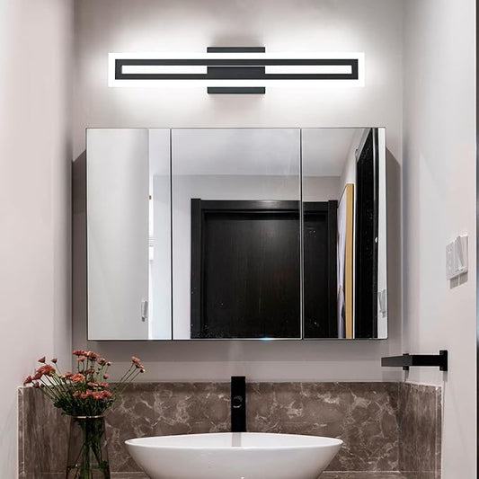 SOLFART 24 Inch Vanity Lights Bathroom Lights Over Mirror Bathroom Light Fixtures Black Led Modern Light Fixture 6000K