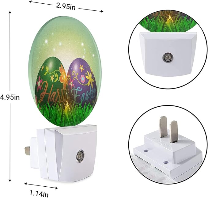 EKOBLA Happy Easter Plug-in Night Light, Colorful Easter Egg LED Nightlight with Auto Sensor for Bedroom & Bathroom