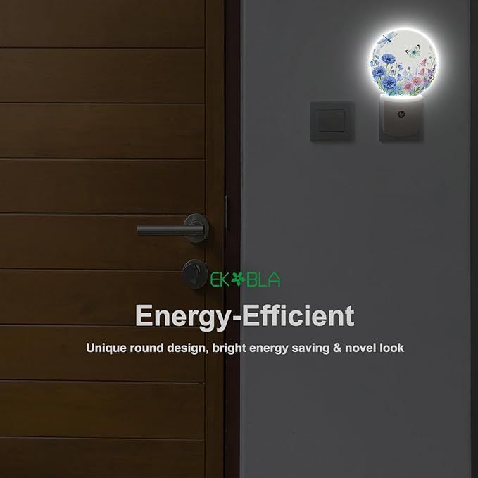 EKOBLA Butterfly & Wildflower Plug-in Night Light, Spring Garden Floral LED Nightlight with Auto Sensor for Kitchen, Bedroom & Bathroom