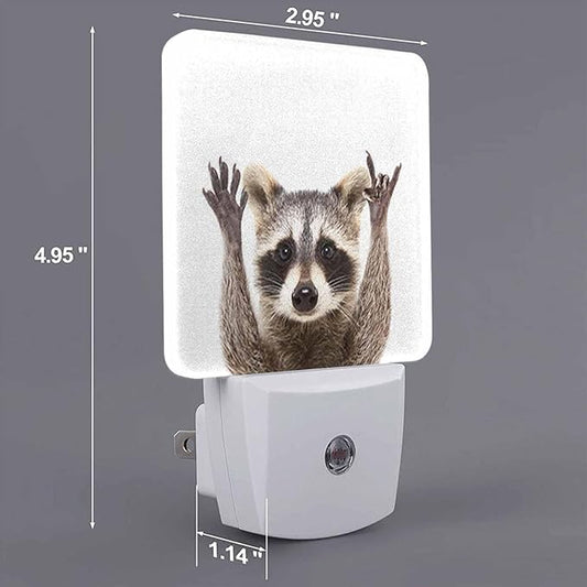 LED Night Light,Funny Cute Raccoon LED Night Light Plug into Wall with Dusk to Dawn Light Sensor White Energy Efficient Nightlight for Bedroom Bathroom Hallway Living Room Kitchen