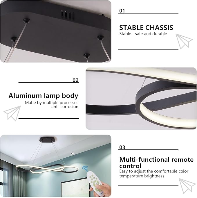 Large Modern LED Pendant Light 59.06" LED Chandelier for Dining Room Light Fixture Modern Height Adjustable Kitchen Island Ceiling Hanging Pendant Chandelier for Dining Table with Remote