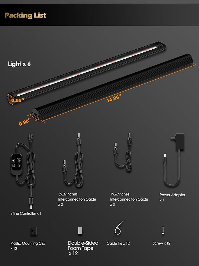 T5 Smart Grow Light for Indoor Plants,3500K Full Spectrum LED Plant Light Strips with 3/9/12H Auto Timer,Stepless Dimming,Modular Design,Plug and Play (Black, 6 Pack)