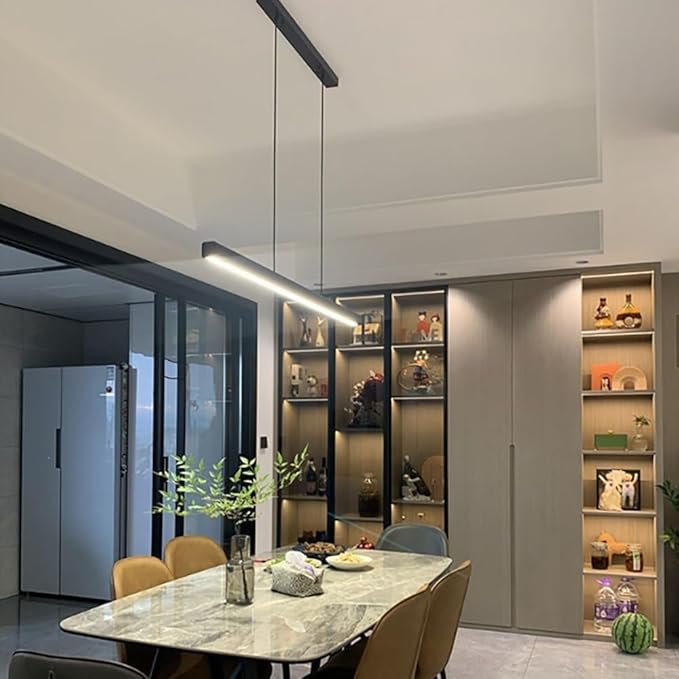 Dining Room Light Linear chandelierAdjustable 3000k-6000k-One line Chandelier, Modern LED Chandelier with Remote Control, Adjustable Cable, Suitable for Office Restaurants(Dimming, 39.4inch)