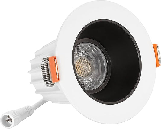 Maxxima 2 in. Ultra-Thin Recessed Anti-Glare LED Downlight - Canless IC Rated, 5 Color Temperature Selectable 2700K/3000K/3500K/4000K/5000K, Dimmable Round White Trim Black Baffle, 90 CRI