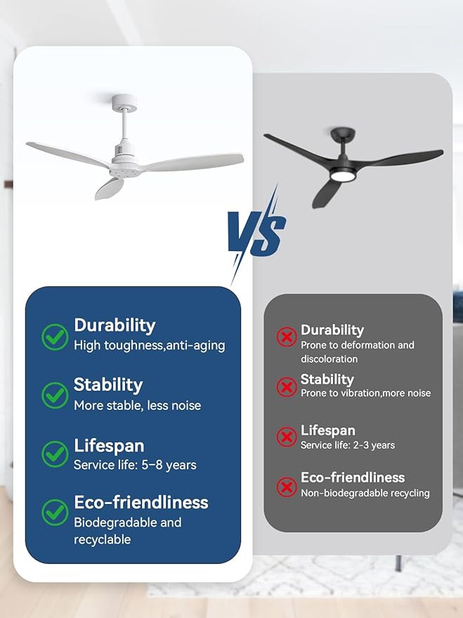 Sofucor Ceiling Fan without Lights, 52 Inch Low Profile Flush Mount Mordern Wood Ceiling Fan with Remote for Indoor Farmhouse Bedroom Living Room Outdoor Patio Porch, Reversible DC Motor, Noiseless