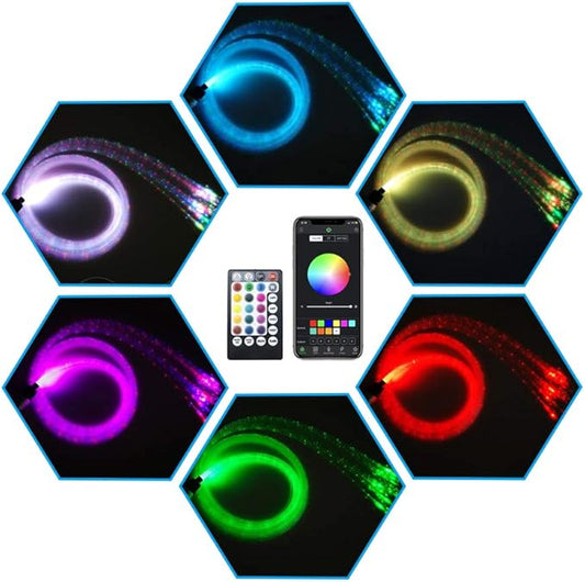 AMKI 6W RGBW Fiber Optic Curtain Light Kit, Bluetooth Waterfall Curtain Light for Window Kid Children Sensory Room Home Decoration with Flash Point Fiber Optic Cables 200strands 0.03in/0.75mm 6.5ft/2m