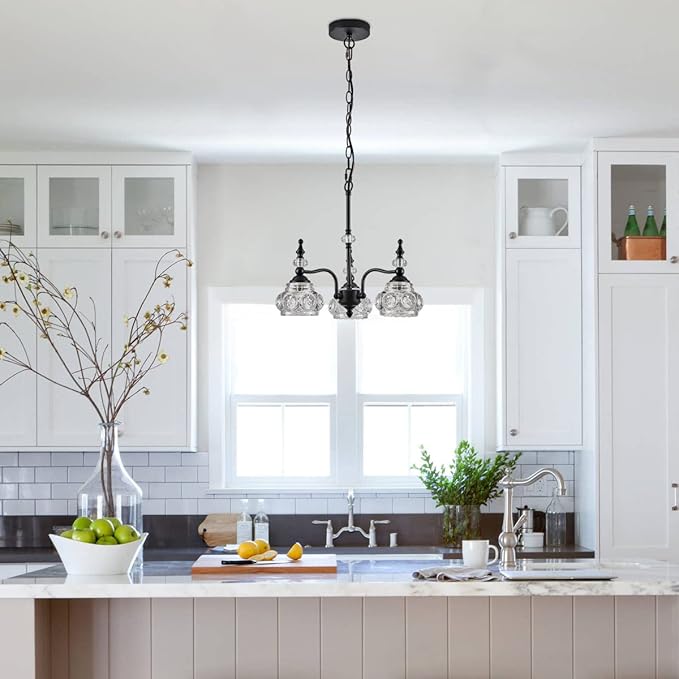Modern 3-Light Chandeliers Black Kitchen Island Pendant Light for Farmhouse Living Room Bedroom Hotel