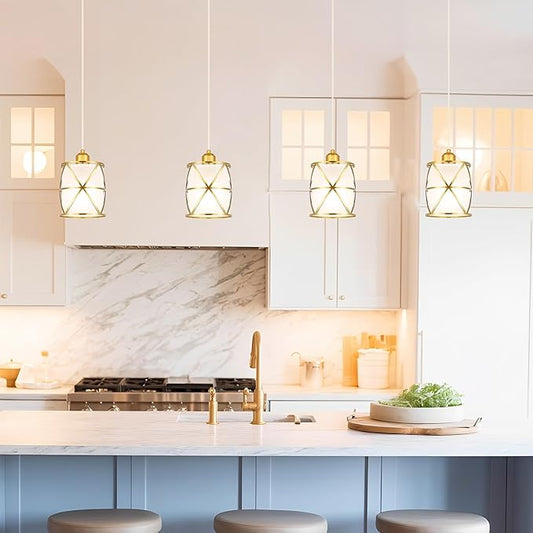 Brushed Gold Pendant Lights for Kitchen Island Set of 2, Pendant Lights Kitchen Island with Frosted Glass Shade, Modern Bathroom Pendant Lighting for Foyer, Dining Room, Entryway - Adjustable Height