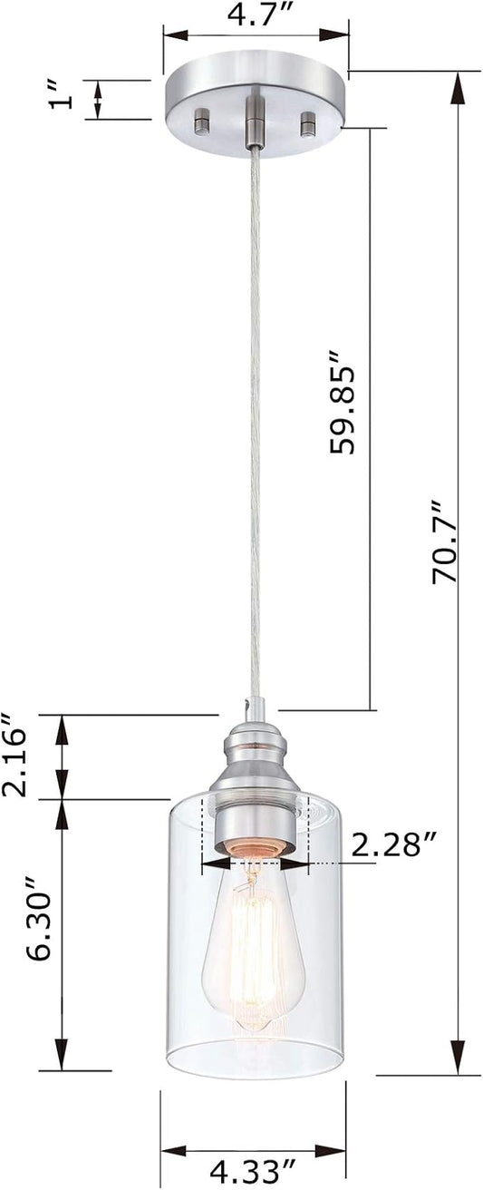 WISBEAM Pendant Lighting Fixture, Hanging Ceiling Lights with E26 Medium Base Max. 60 Watts, ETL Rated, Bulbs not Included, Nickel, 3-Pack