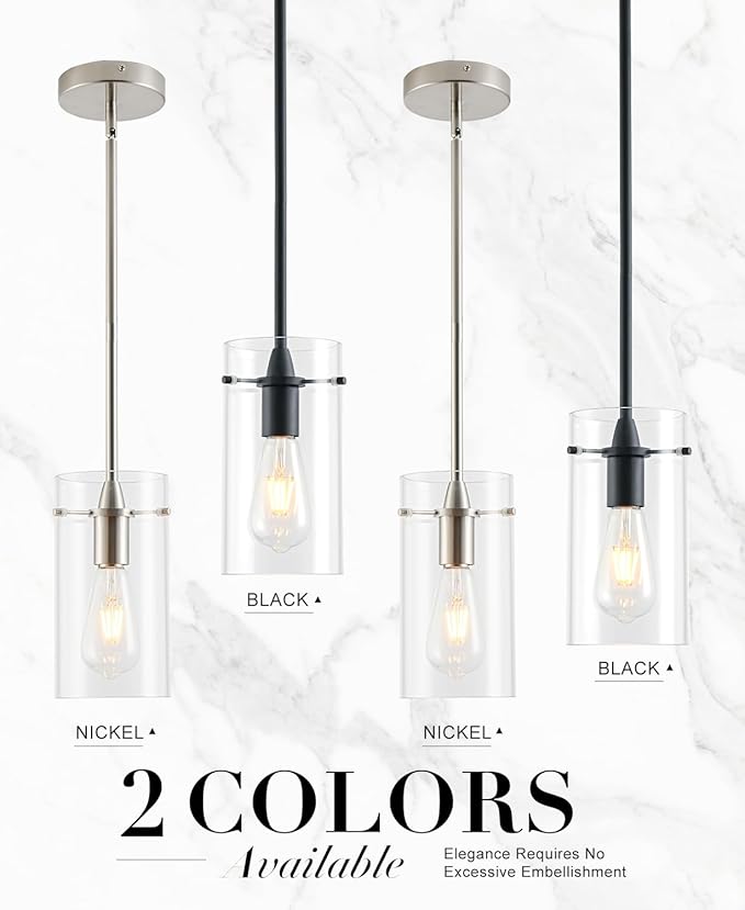 Modern Pendant Lights Kitchen Island, Adjustable Hanging Glass Pendant Light Fixtures, Matte Black Pendant Lights Kitchen Island, Kitchen Pendant Lighting Over Island