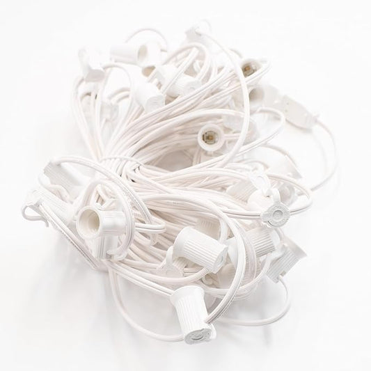 50FT C7 Light String Christmas Stringer, E12 Christmas Sockets 12" Spacing, C7 Stringer Set Green Outdoor String Light for Wedding Patio Event Lighting Decor, White Wire