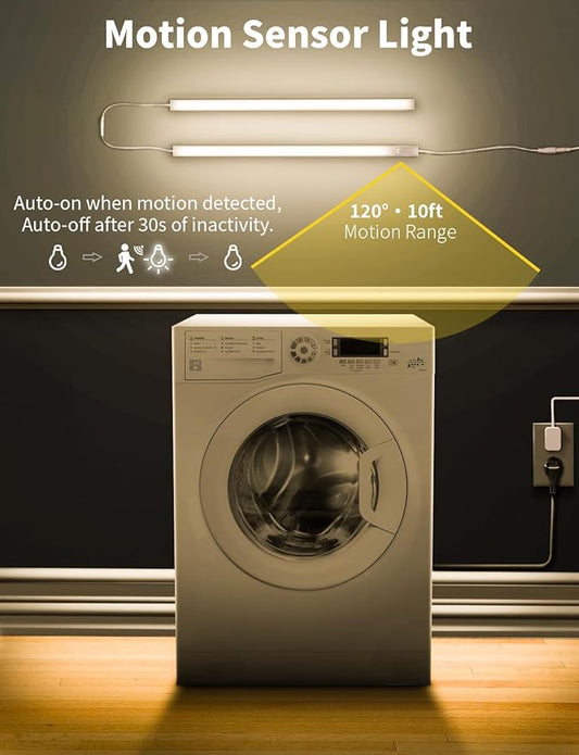 Under Cabinet Lighting Motion Sensor Indoor Plug in, 16" 12V LED Under Counter Lights Super Bright Magnetic for Kitchen/Hallway/Toilet/Garage/Closet(Warm White/3000K, 3 Pack)