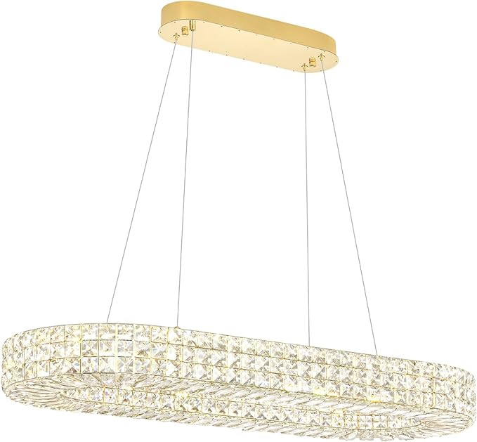 ykolupty Modern Crystal Chandelier, Dia 40" Rectangular Chandelier for Dining Room,Gold Rectangle Crystal Ceiling Light Luxury Oval Chandeliers for Living Room Kitchen Island