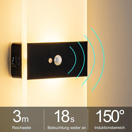 Motion Sensor Wall Light, Battery Operated Wall Sconce, Rectangle LED Wall Lights for Room Decor, Dimmable, Rechargeable, Small Night Lights for Hallway Stairway Porch Closet, 2-Pack