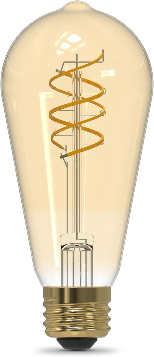 Feit Electric ST19 Vintage LED Light Bulb, 60W Equivalent, 2100K Warm Light, Spiral Filament, Amber Glass, Dimmable, Decorative Edison Bulb for Home or Commercial Use, ST1960S2D/821FILVG/2, 2 Pack