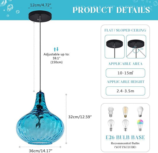 Lighting Modern Globe Pendant Light Fixtures Blue Glass Pendant Lights Vintage 1-Light Single Kitchen Island Hanging Light Mouth-Blown Glass Lampshade Mid Century Black Hanging Lights