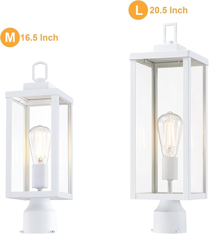GRUENLICH Outdoor Lamp Post Light Fixtures, Exterior Pole Lantern with Tempered Glass, 20.5 Inch Fence Post Lighting for Garden Yard Pathway, White, 1 Pack