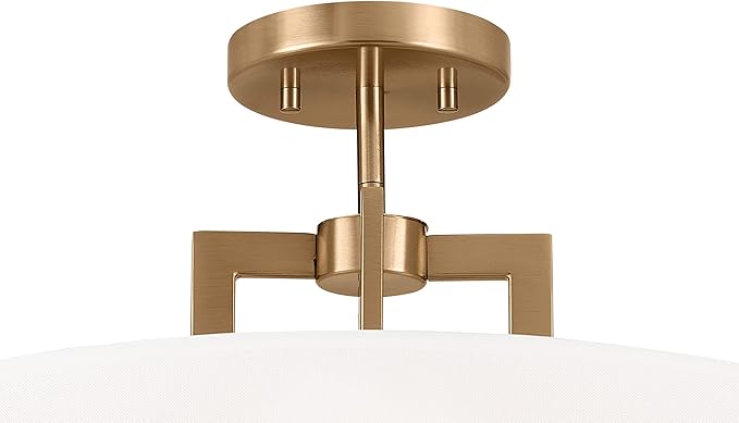 Kichler Malen Convertible Semi-Flush Mount 8-Light 20" Ceiling Light Fixture with White Fabric Shade in Champagne Bronze for Dining Room, Living Room, or Bedroom, 52592CPZ