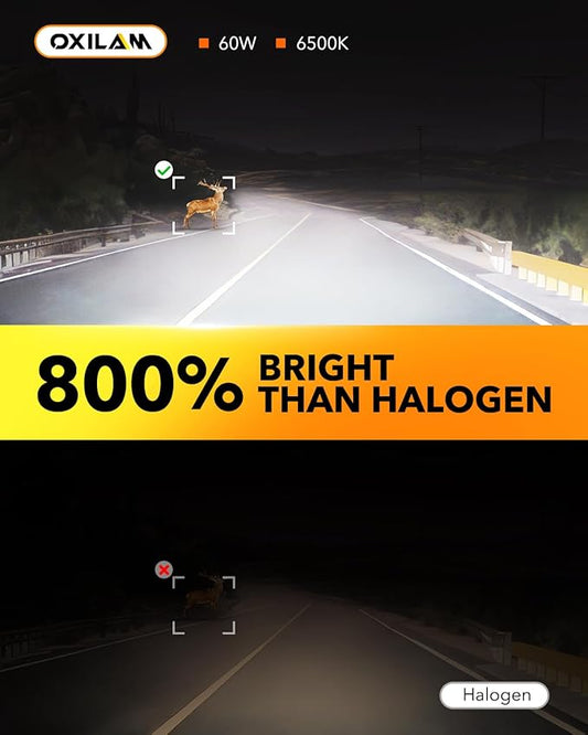 OXILAM 9005 LED Light Bulb, 800% Brighter Ultra-Bright Ultra-Bright, 3 Min Quick Install, 20 Years Lifespan, No Flicker, 99% Compatibility
