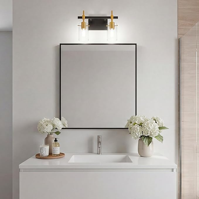 SOLFART Vintage Vanity Light Fixtures Wall Light for Bathroom Over Mirror Light with Glass Shade Light Fixtures (2 Lights-Exclude Bulb)