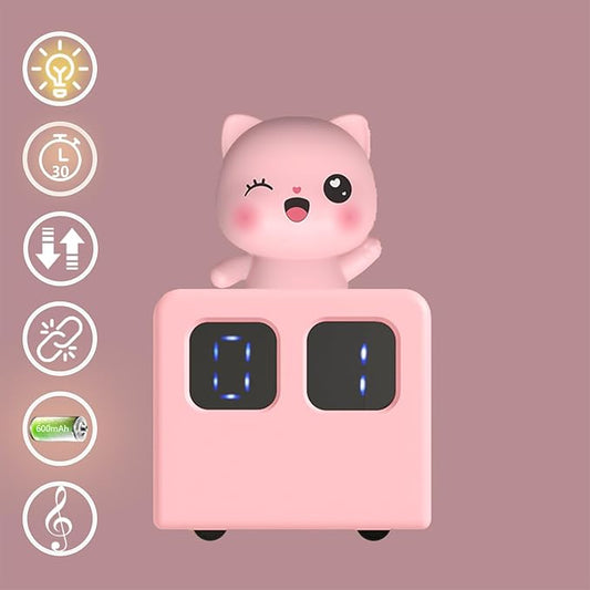 Colorful Life Interactive Train Night Light – Sensor Engine with Musical Animal Cars, Magnetic Connection, Rechargeable, Warm & White LED, Cute Cat Design (Pink Cat, Eight Tone Model)
