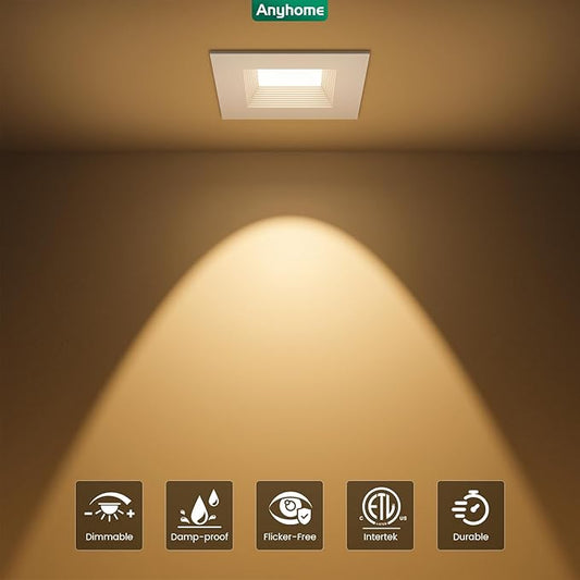 12 Pack 4 Inch Square Ultra-Thin Led Recessed Lighting,Recessed Led Downlight with Junction Box,5CCT 2700K-5000K Dimmable,with Baffle Anti-Glare,9W 700LM,ETL & ES