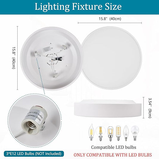 Modern Flush Mount Ceiling Light, 3-Lights Round White Ceiling Light Fixtures, Minimalistic Ceiling Lamp Acrylic Shade Lighting Fixture for Bedroom Laundry Room Living Room Hallway(15.8")