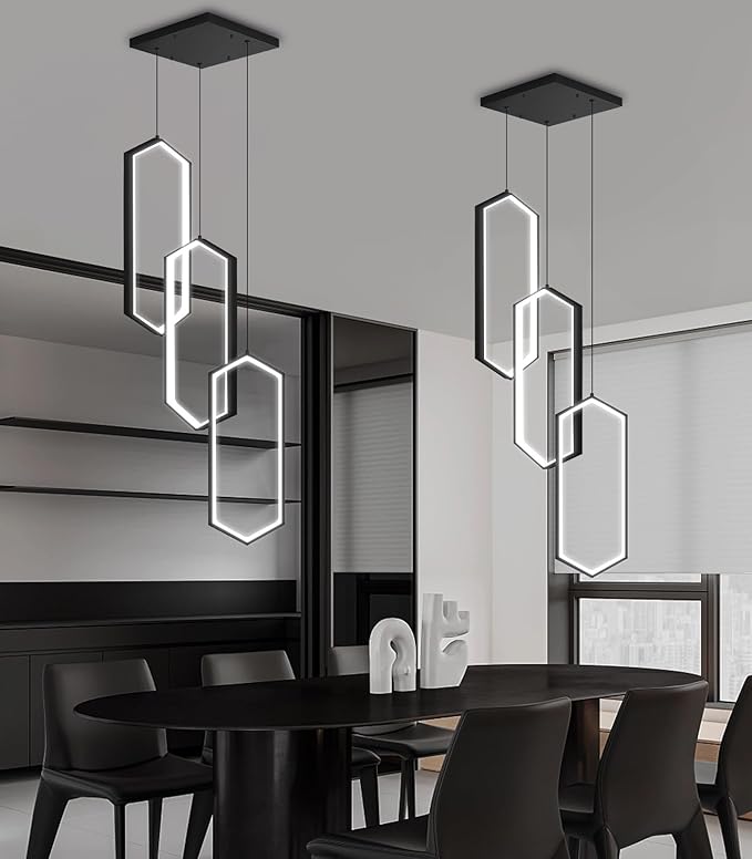 3-Rings Dimmable Pendant Lighting Adjust LED Mini Chandelier Ceiling Light Fixtures for Kitchen Island Dining Room Living Room Bedroom Black
