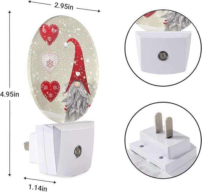 EKOBLA Valentine's Day Gnome Plug-in Night Light, Red Heart & Snowflake LED Nightlight with Auto Sensor, Gift for Men, Women & Kids