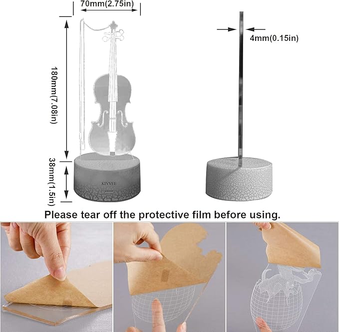 Violin Instrument Night Light 3D Visual Desk Lamp Violin Toy Household Home Room Decor 7 Colors Change Bedroom Touch Table Light Birthday Gift Christmas for Kids and Adult Violin Lover