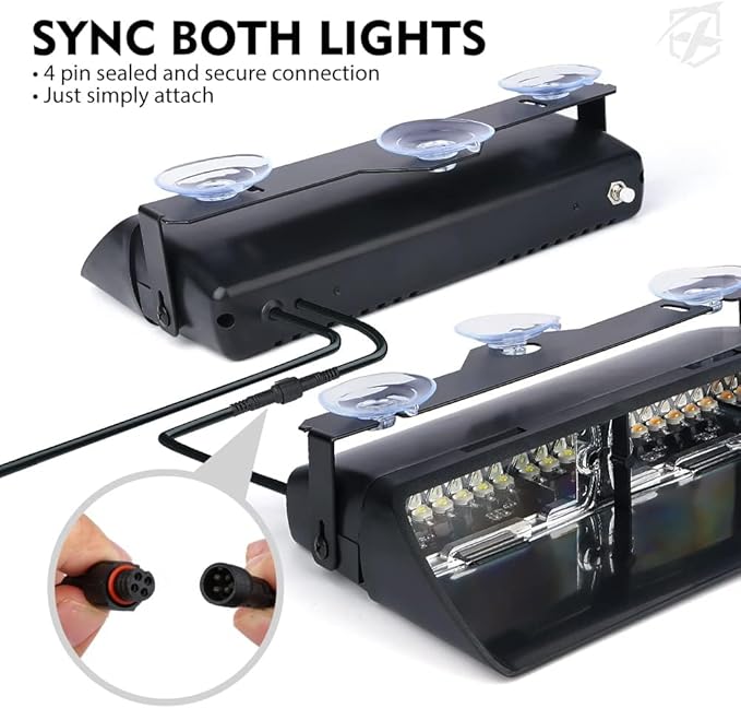 Xprite 2×11 inch High Intensity Red Blue 32 LED Emergency Strobe Dash Lights, Interior Windshield Flashing Police Light w/Suction Cups for Police Law Enforcement POV Vehicles Trucks
