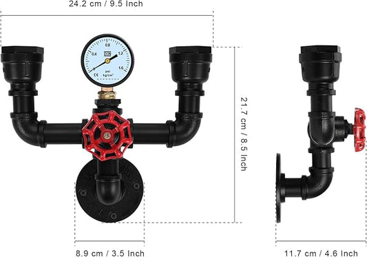 XEYOU Retro Wall lamp Vintage Industrial Steampunk Wall Sconce 2 Lights Metal Water Pipe Wall Mounted Light Fixture E26 Edison Bulb for Cafe Bar Restaurant Bedroom Livingroom