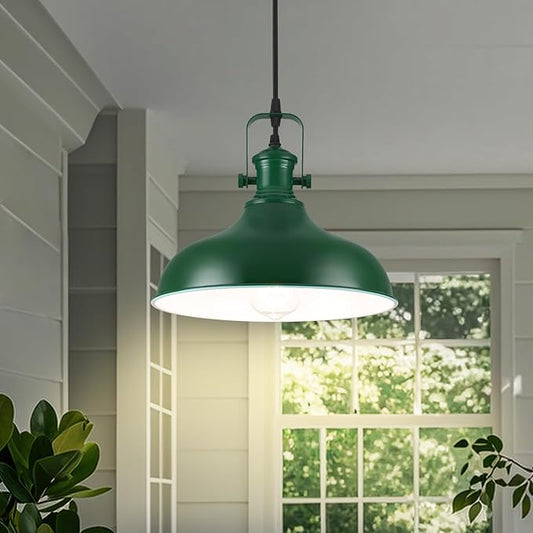 Green Pendant Light, 11.4" Farmhouse Pendant Lights Kitchen Island, Industrial Pendant Lights for Kitchen Island, Dining Room, Cafe, 3 Pack