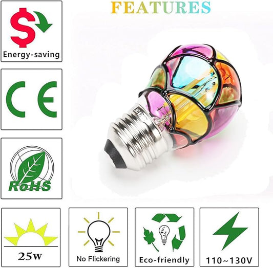 I-SHUNFA Stained Glass LED Light Bulb,6 Watts Heatless E26 G45 LED Light Bulbs for Home Party,Recreation Room,Balcony,Garden,Christmas Decoration 2 Pack