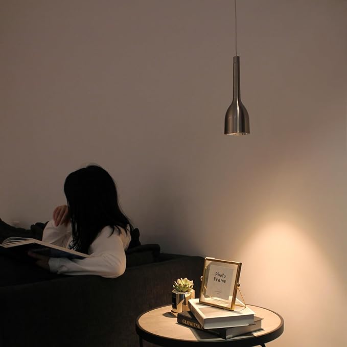 Aisilan 7W LED Modern Pendant Light Brushed Nickel Dimmable CRI 97 Hanging Light Fixture Warm White Mini Pendant Spot Lights for Kitchen Island Living Room Bedroom