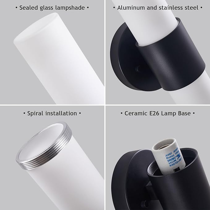 18" Modern Wall Sconce with Frosted Glass Shades, for Bathroom Mirror Bedroom Living Room Hallway, Black Finish