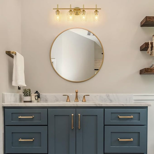 Bathroom Light Fixtures 4-Light Gold Bathroom Vanity Light with Clear Glass Shade, Modern Wall Lights for Bedroom Hallway Living Room (Gold, 4-Light)