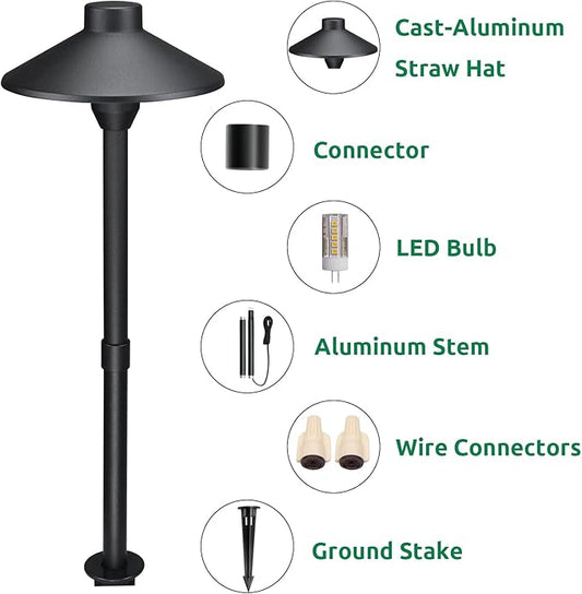 Lumina Lighting® Low Voltage Landscape Lighting Cast-Aluminum Path and Area Light Warm White 3W G4 LED Bulb and ABS Ground Stake Included for Yard Walkway Lawn PAL0106-BKLED4 (Black,4-Pack)
