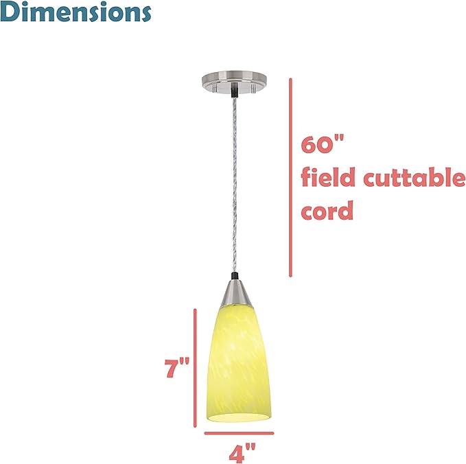 Aspen Creative 61104 Adjustable One Mini Ceiling Light, Transitional Design in Finish with Green Art Glass Shade, 3-3/4" Wide Pendant, Satin Nickel