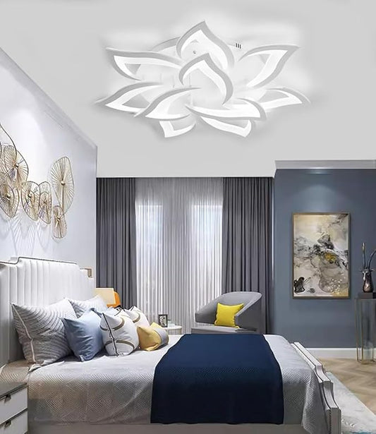 Modern LED Ceiling Light 80W Dimmable 10-Flower Chandelier with Remote Control 33.4in for Bedroom Living Room Dining Room Office Entryway Kitchen