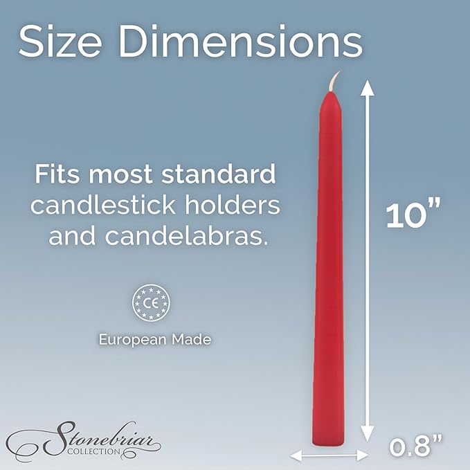 Stonebriar Unscented Taper Candles – 7 Hour Burn Time, Long-Lasting Wax Candles for Weddings, Holidays, Home Décor & Special Events, Pack of 4, Red, 10"