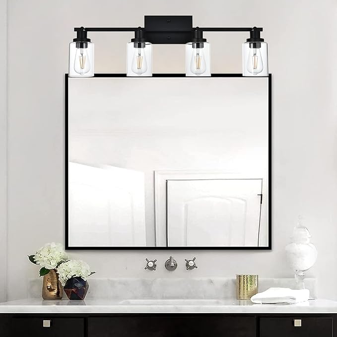 MELUCEE 4 Light Track Lighting Kit 28.7 Inch Bathroom Light Fixtures Matte Black Ceiling Spotlight Fixture for Hallway Foyer Bath Storage, Clear Glass Shade
