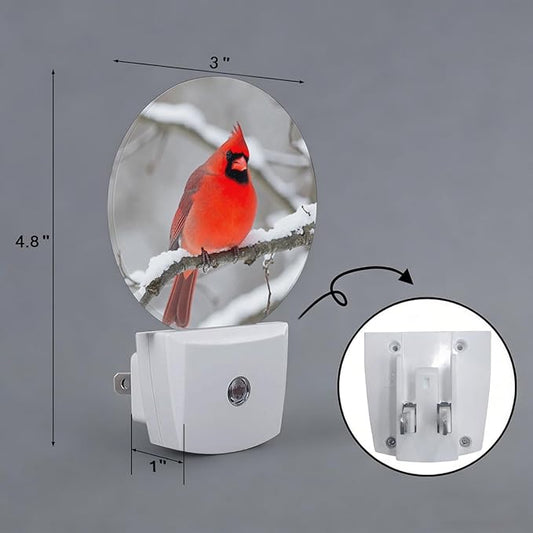 Red Cardinal Winter Snow Night Light Auto Sensor Led Dusk to Dawn Lamp Home Decor for Men Women