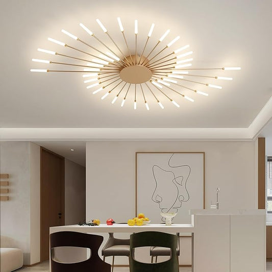 ziidoo Modern Ceiling Light, 42 Lights Metal Firework Designed Chic Led Lighting Fixture for Farmhouse Kitchen Dining Room Bedroom Hallway Living Room (Gold and Dark Gold)