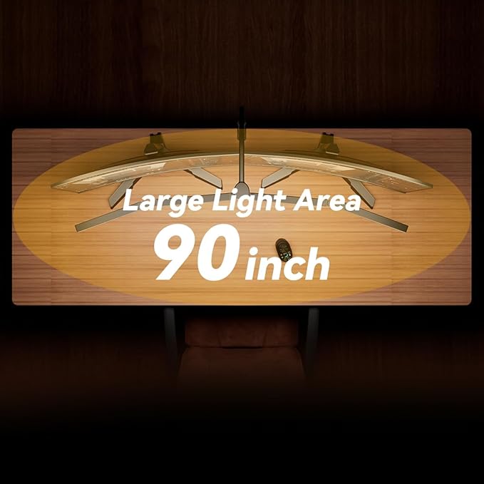 Adjustable LED Desk Lamp with Clamp, 4-Head Eye-Caring CRI95+ Desk Light, Stepless Dimming & Color Temp Remote Control, Flexible Neck, 5-Mode for Reading, Computer, Crafting, 90" Wide Desk Coverage