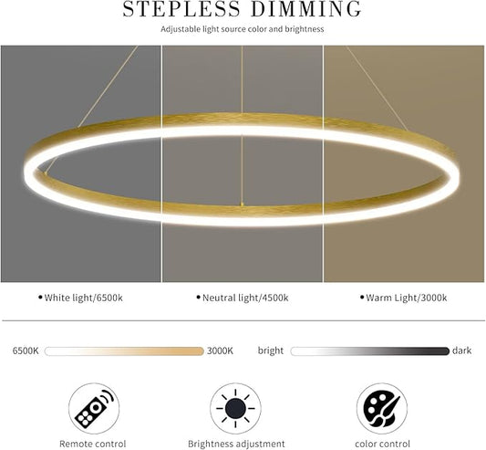 Mikeru Modern Ring Chandelier Light, LED Pendant Light Fixtures with Remote Control 3000k-6500K Adjustable Color Temperature Light for Living Room, Bedroom, Kitchen (15.7in