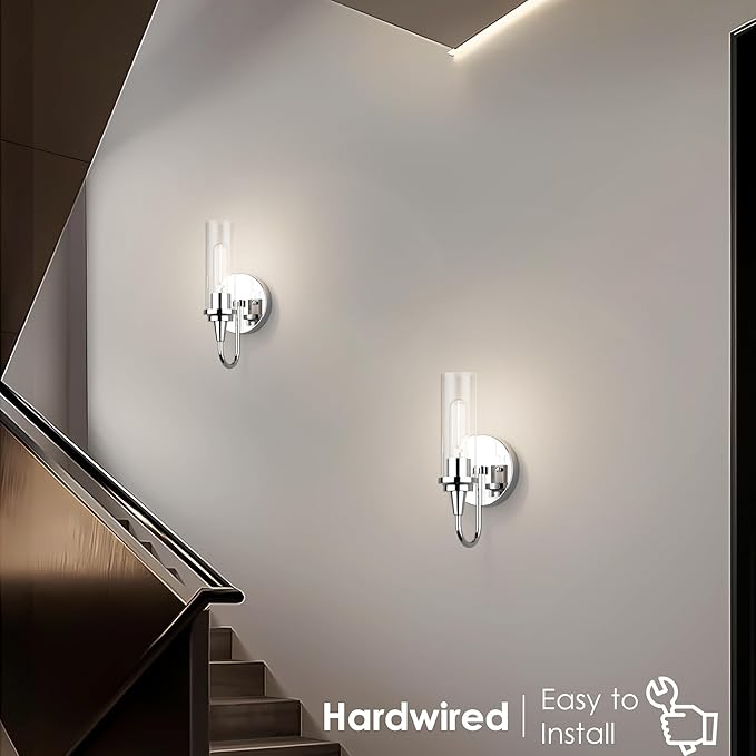 Aipsun Chrome Wall Sconces Set of Two, Sconces Wall Lighting Hardwired Wall Sconce Indoor Wall Light for Living Room Hallway (Exclude Bulb)