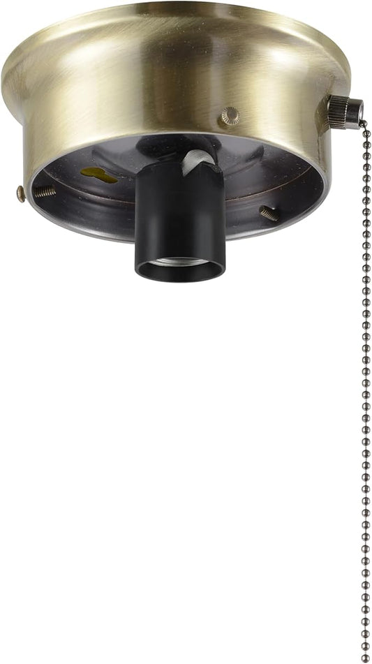 Aspen Creative 22104-07-1, Flush Mount Ceiling Fixture Shade Holder Kit with On/Off Pull Chain Switch in Antique Brass Finish 4-1/2" Fitter, 5" Diameter x 1-3/4" Height